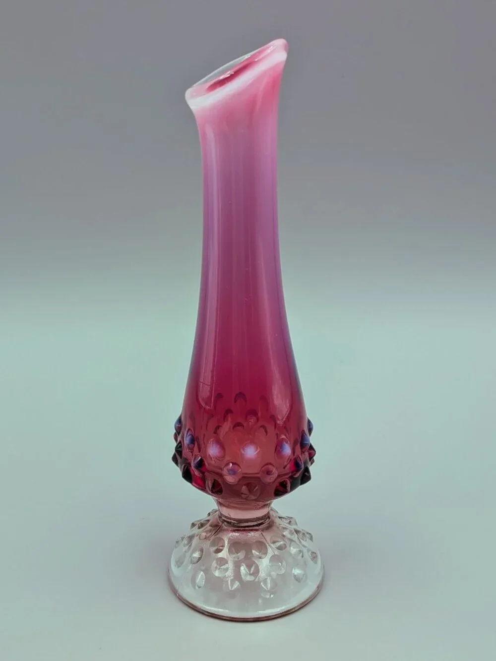 Vintage Fenton Plum Opalescent Hobnail  Bud Vase - Mid Century Art Glass